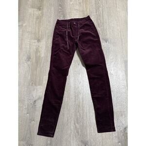 Uniqlo Corduroy Skinny Pants Women XS 24X30 Burgundy Stretch Jeans Pull On